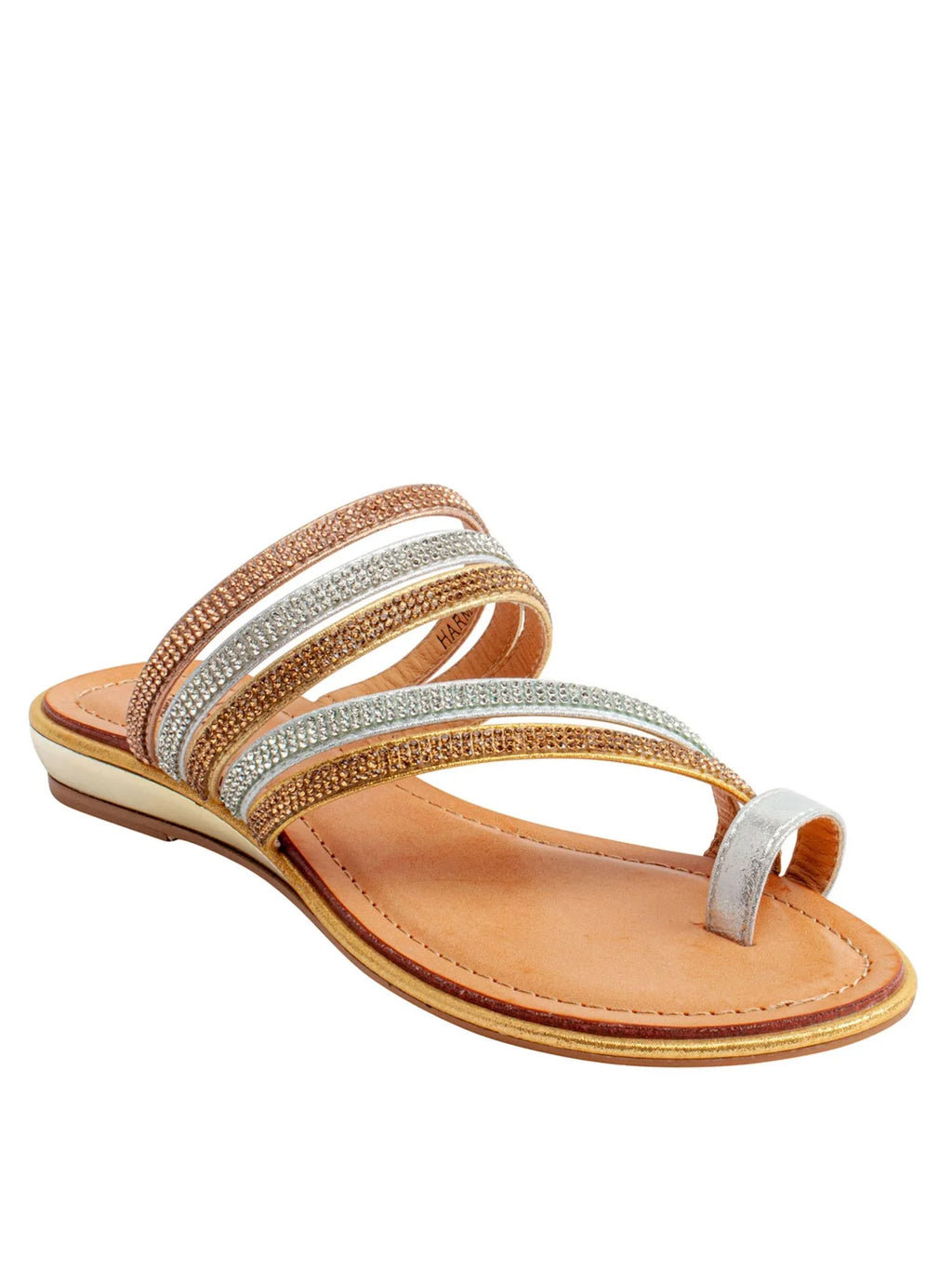 SHOES Womens Gold Strappy Toe-Loop Rhinestone Padded Harmonie Round Toe Wedge Slip On Slide Sandals 9. G.C