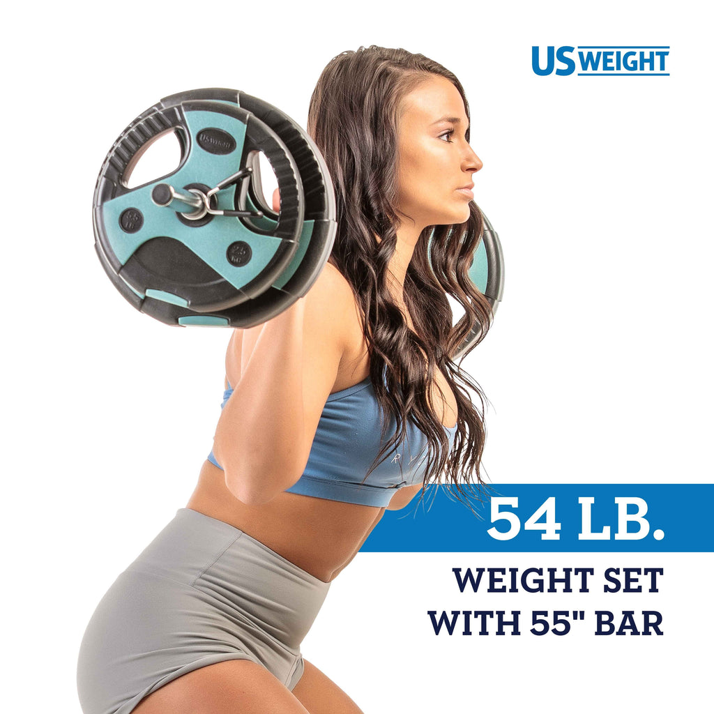 Weight Set with 55-inch Bar and Grip Weight Plates. US Weight 54 lb