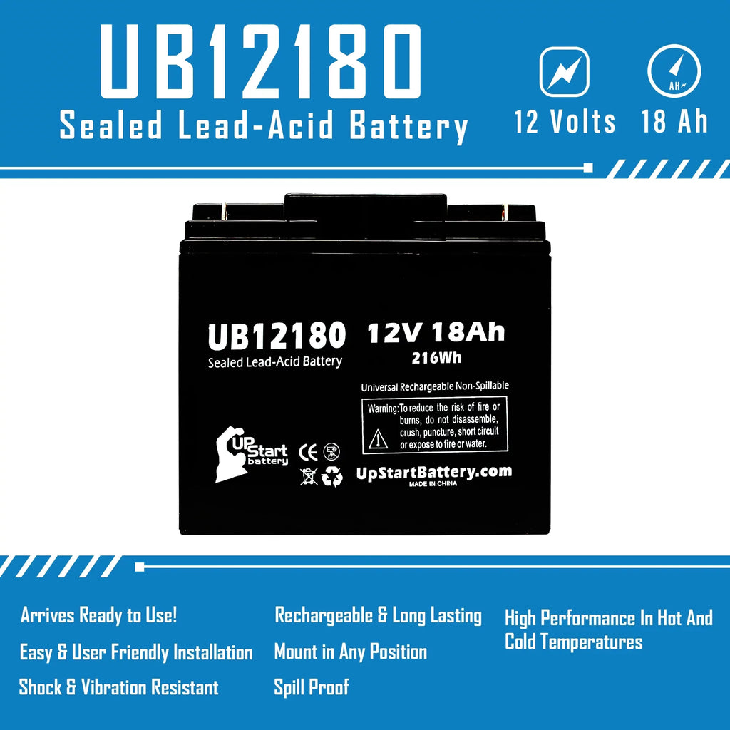 2x Pack - suitable General Power GPS3K12061 Battery - Replacement UB12180 Universal Sealed Lead Acid Battery (12V, 18Ah, 18000mAh, T4 Terminal, AGM, SLA)