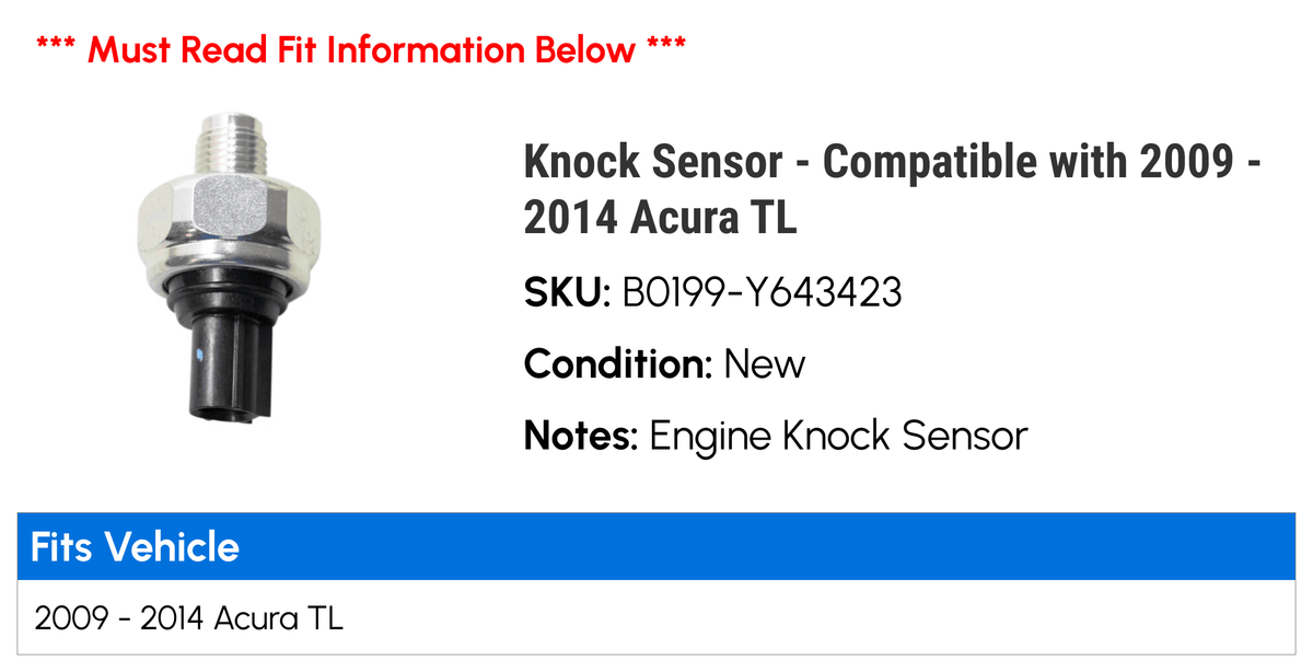 Knock Sensor - suitable with 2009 - 2014 Acura TL 2010 2011 2012 2013