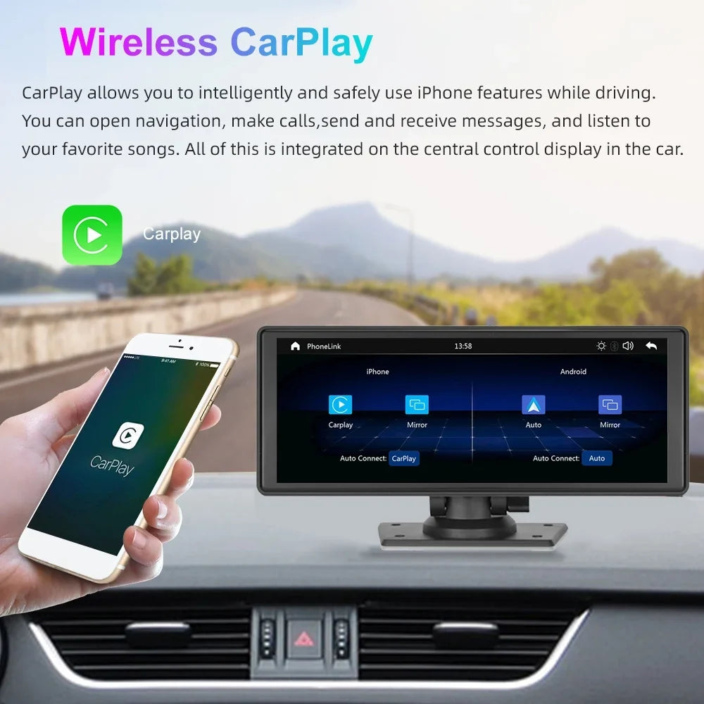 Polarlander Wireless  Carplay Car Stereo GPS Navigation, 9.3 Inch Touch Car Play Screen Audio Car Radio Receiver with Android Auto, Bluetooth,Backup Camera, Recorder AUX, TF, Multimedia Player