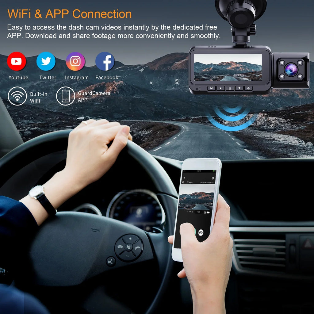 TOGUARD Front and Inside Dual Dash Camera 4K Car Dash Cam with GPS 3.16" Display, 170° Wide Angle, IR Night Vision, Support 256GB Max, Black