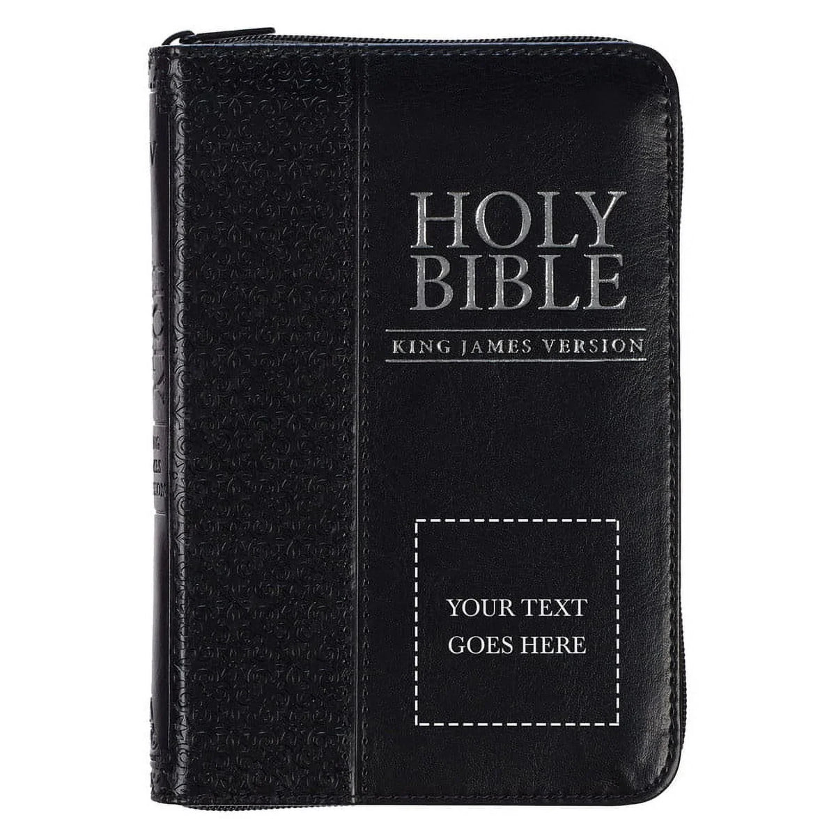 Personalized KJV Compact Pocket Bible with Zipper Closure King James Version Faux Leather Holy Bible with Custom Name Up To 3 Rows Of Text - Ideal for Travel in backpack, purse, or briefcase | Black