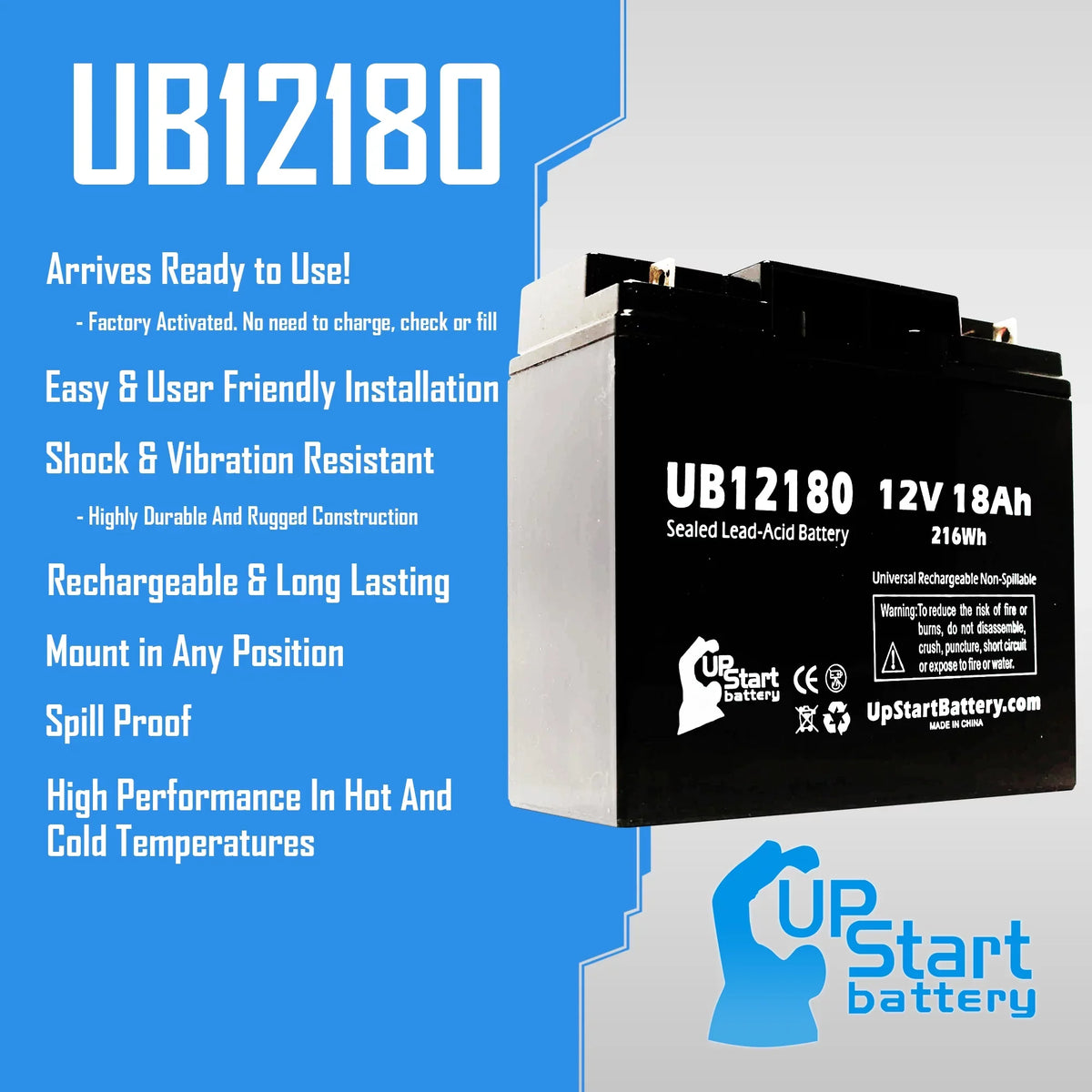 3x Pack - matching CSB BATTERY OF AMERICA GP12170B1 Battery - Replacement UB12180 Universal Sealed Lead Acid Battery (12V, 18Ah, 18000mAh, T4 Terminal, AGM, SLA)