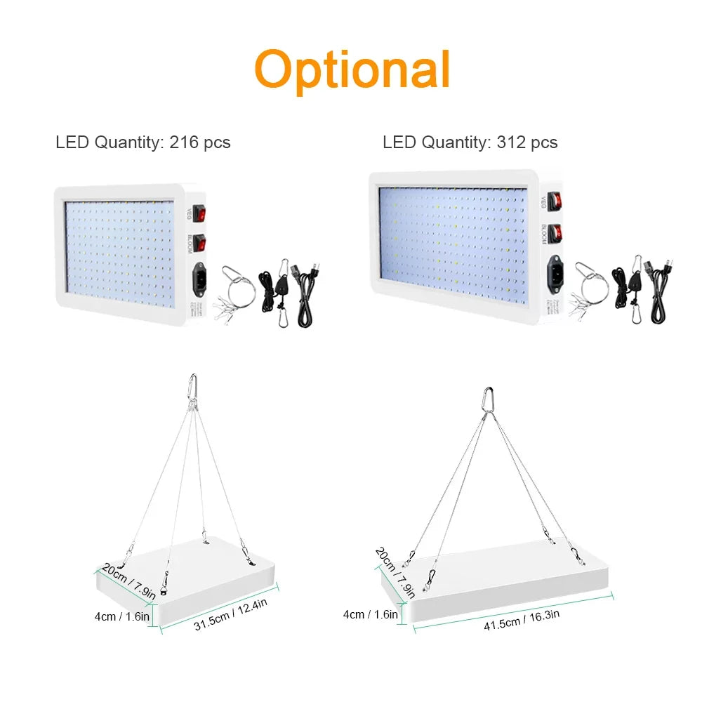 2000W Full Spectrum LED Grow Light with 312 LEDs - Indoor Plant Growing Lamp with Veg/Bloom Switch, IP65 Waterproof, Ideal for Seedlings, Flowers, Greenhouse