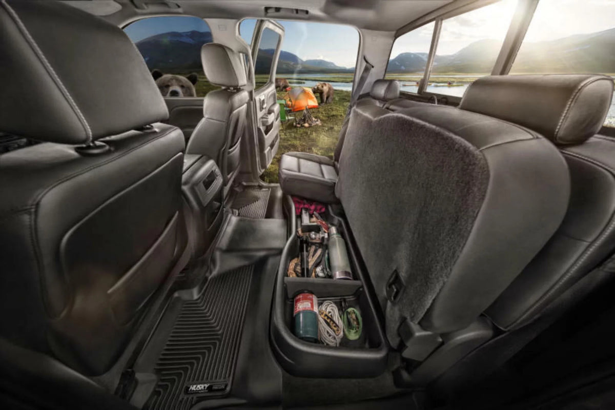 Husky by RealTruck - 9511 appropriate with 2014-19  Tundra Double Cab Gearbox Under Seat Storage Box Black
