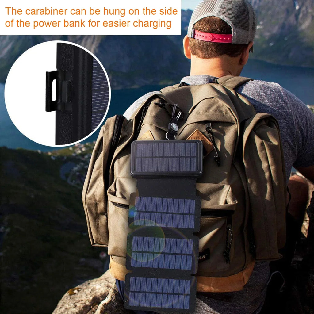 SOLPOWBEN 30000mAh Solar Charger 4 Panels Detachable, Portable Solar Power Bank, with LED Light Flashlight, Dual 5V USB Ports for Outdoor Camping Hiking (Orange)