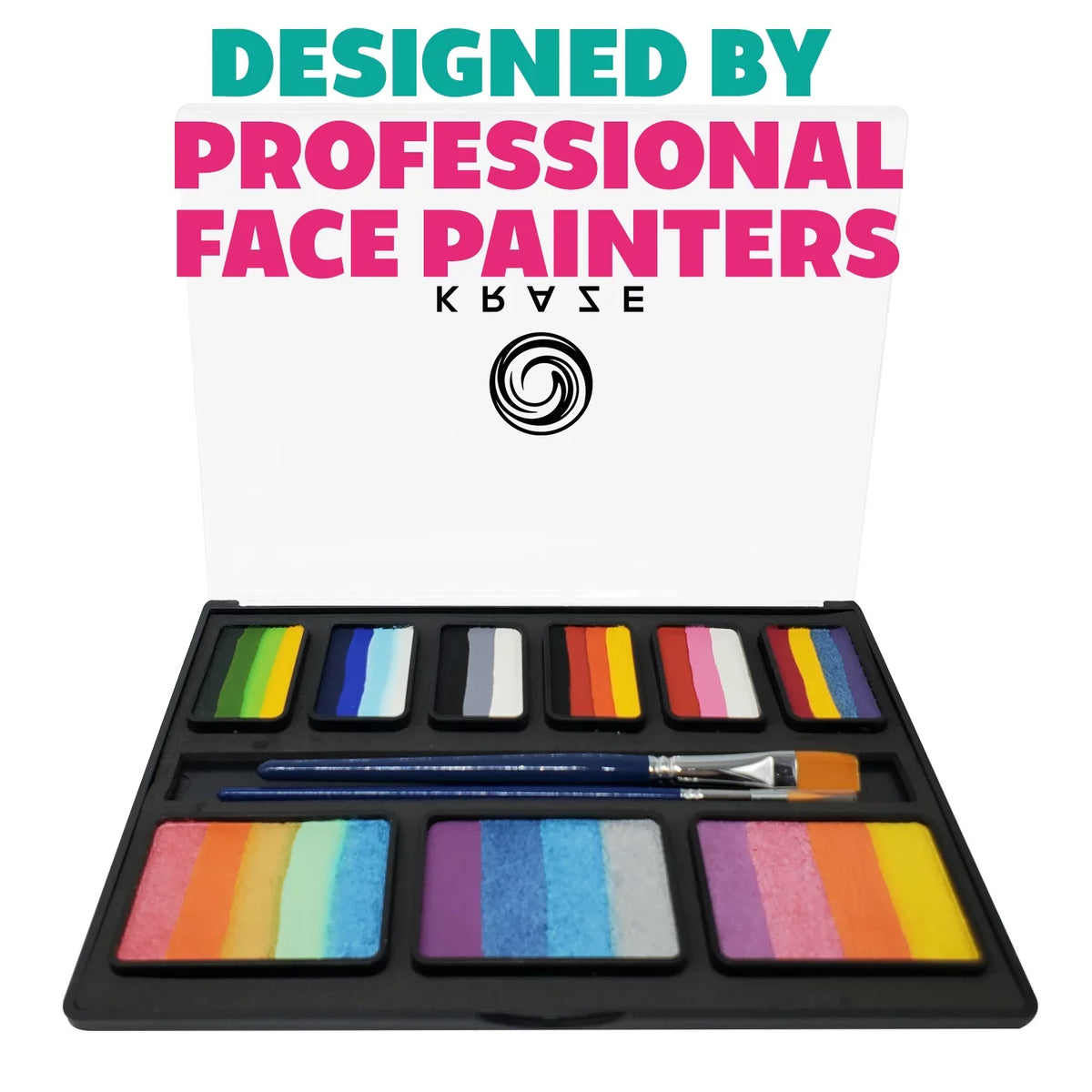 Kraze FX Celebration Professional Face Painting One Stroke Split Cake Palette, aqua Activated, Hypoallergenic, Safe, Non Toxic Halloween Party Makeup Face Paint Kit for Sensitive Skin, Kids & Adults