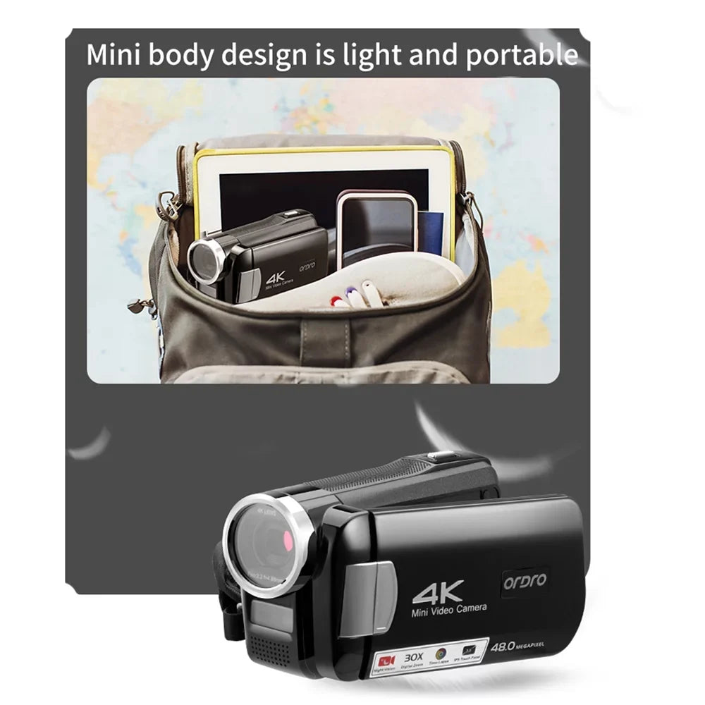 Carevas AC2 4K Digital Video DV Recorder 48MP 30X Digital Zoom IR 3.0 Inch IPS Touchscreen with Battery Remote Control Carry Bag