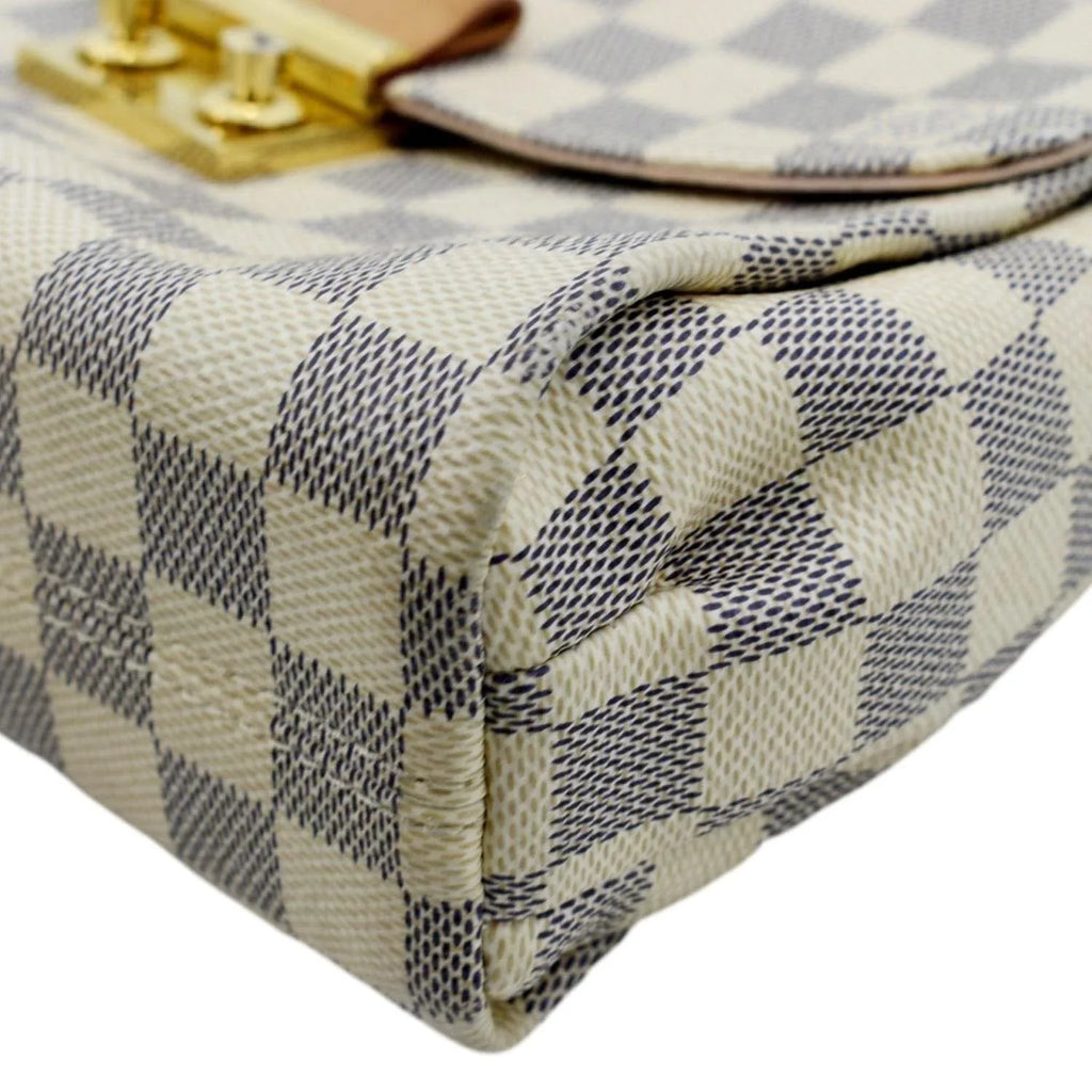 Pre-owned LOUIS VUITTON Croisette Damier Azur Satchel Crossbody Bag White