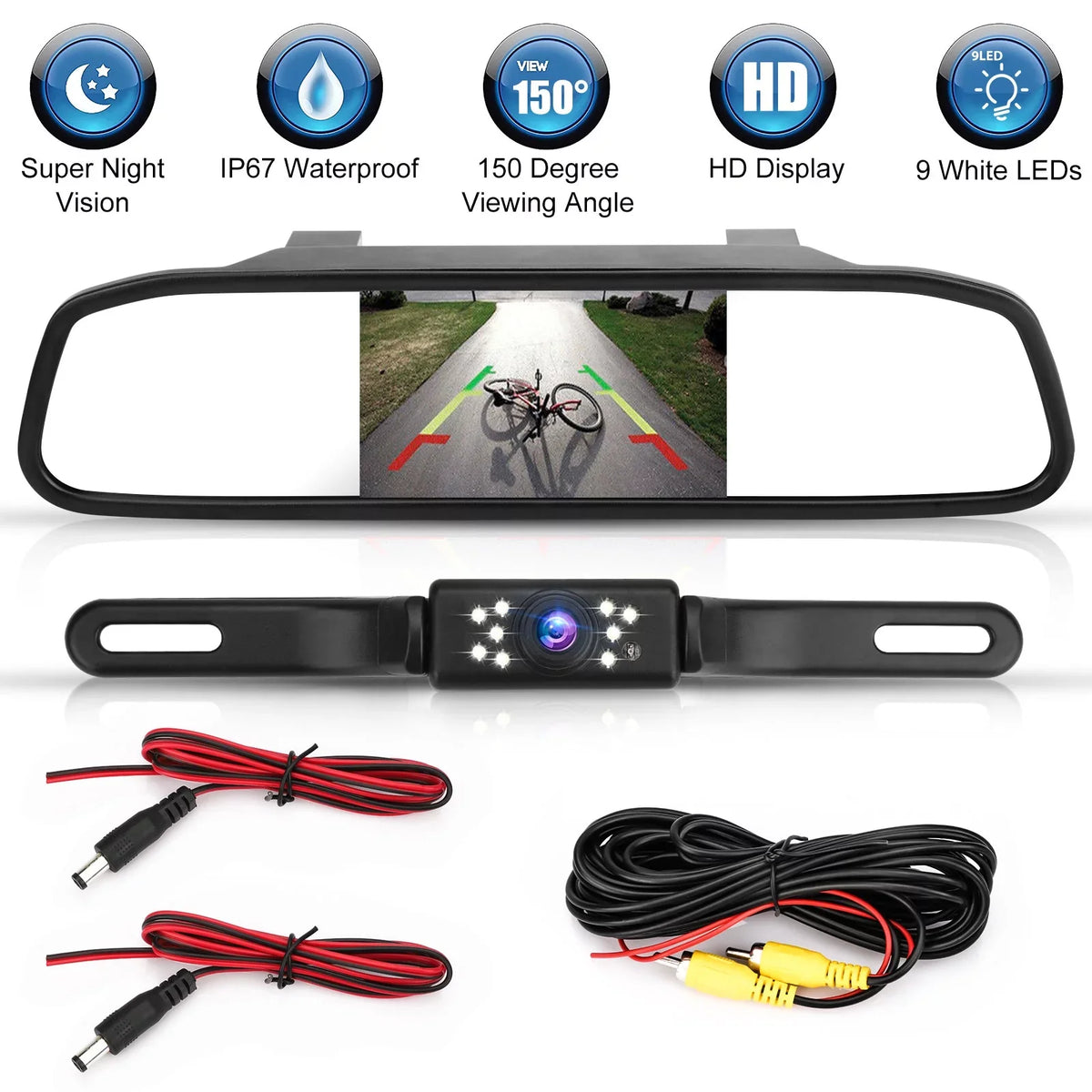 TSV Car Rear View Mirror Camera, 5" Mirror Backup Camera, 1080P Dash Camera License Plate Rear Cam, Waterproof 150° Driving Recorder with Night Vision, G-Sensor, Parking Monitor