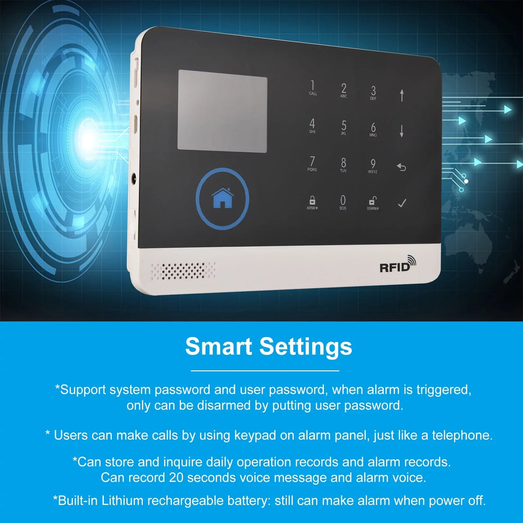 433MHz Wireless WIFI + GSM Auto-dial Alarm System LCD Display Door Sensor PIR Motion Sensor Phone APP Remote Control appropriate with Home Voice Control Smart Home Burglar Alarm System