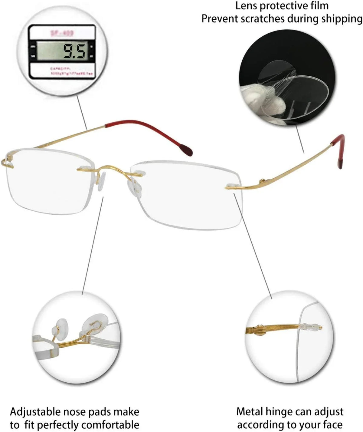 OCCI CHIARI Reading Glasses 1.75 magnification For Women Men Trendy Reader with Titanium Frameless Clear Lens 1.0 1.5 2.0 2.5 3.0 3.5 1.25 1.75 2.25 2.75