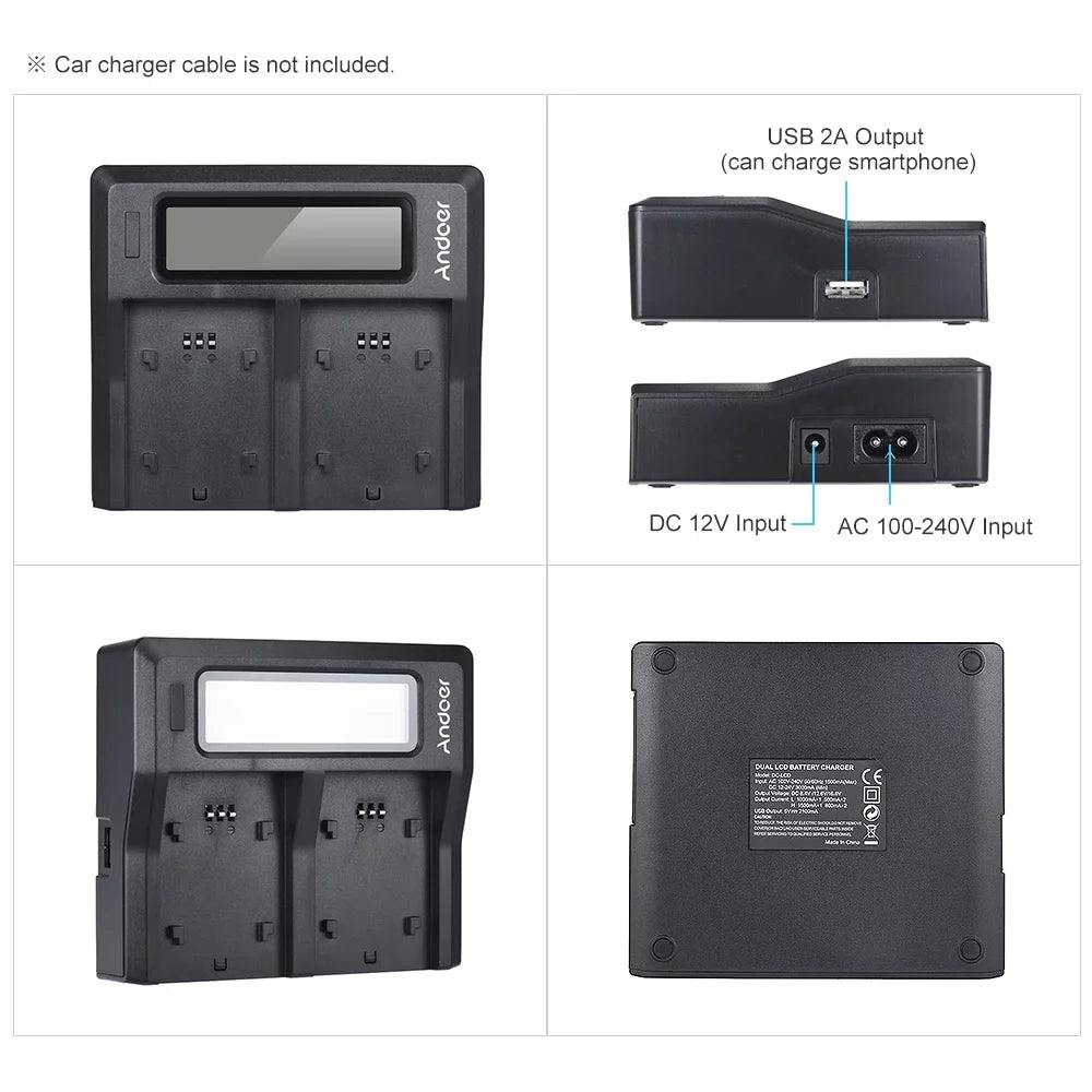 Andoer NP-FZ100 Dual Channel LCD Camera Battery Replacement for  A7III A9 A7RIII A7SIII