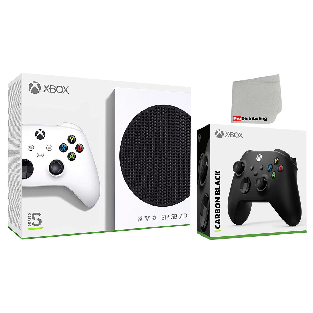 Xbox Series S 512GB Digital Console with Extra Carbon Black Controller and Microfiber Cleaning Cloth