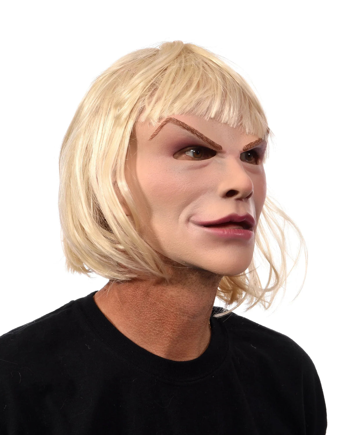 Blonde Woman Female Latex Face Mask with attached Blonde Hair