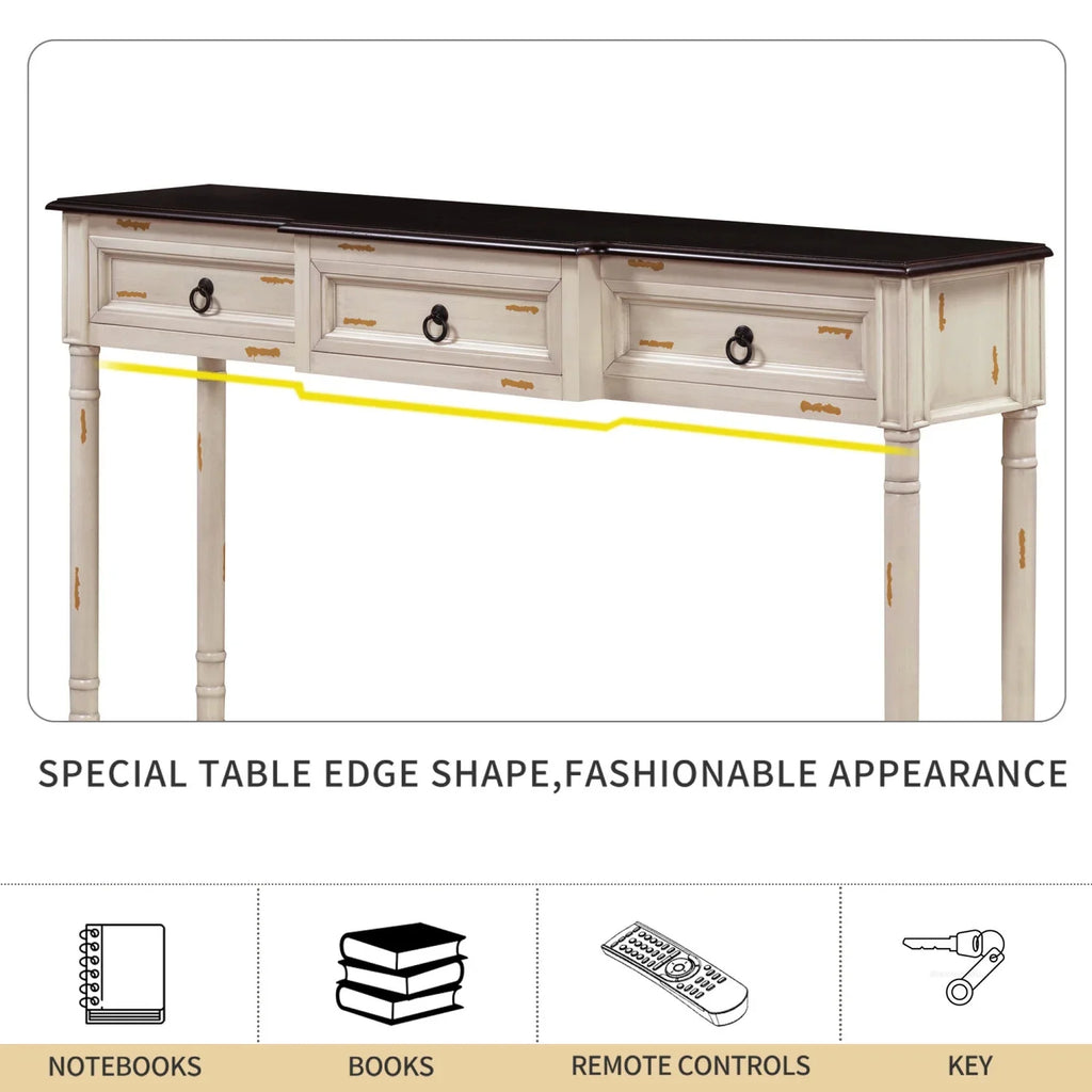 TREXM Console Table Sofa Table with Drawers for Entryway with Projecting Drawers and Long Shelf (Antique White  OLD SKU  WF189574AAK)