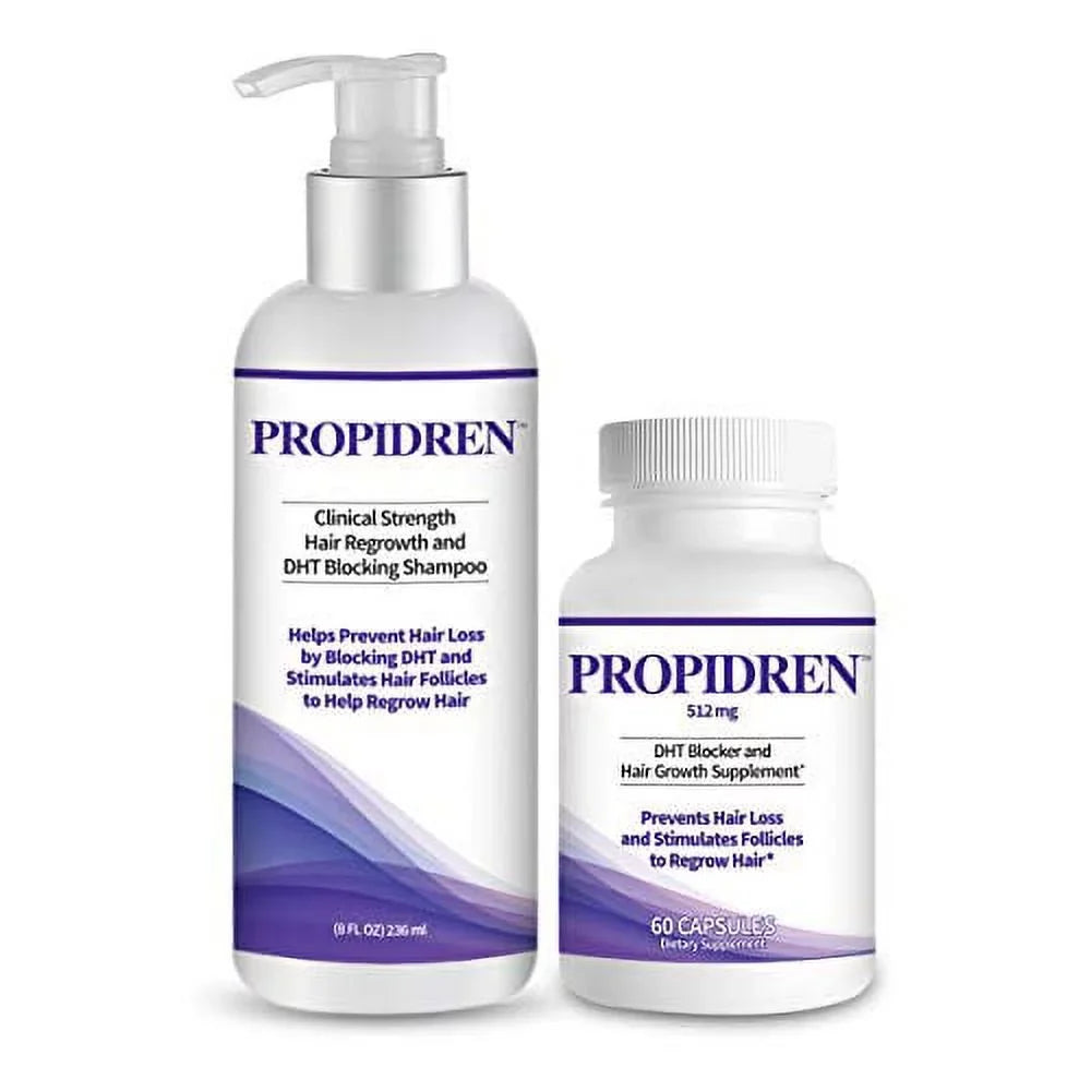 Proprietary Hair Regrowth Treatment. Propidren Combo Pack - DHT Blocker & Hair Growth Supplement (1 Bottle, 60 Count) & Shampoo (1 Bottle, 8 Ounces) to Prevent & Stop Hair Loss & Regrow Hair
