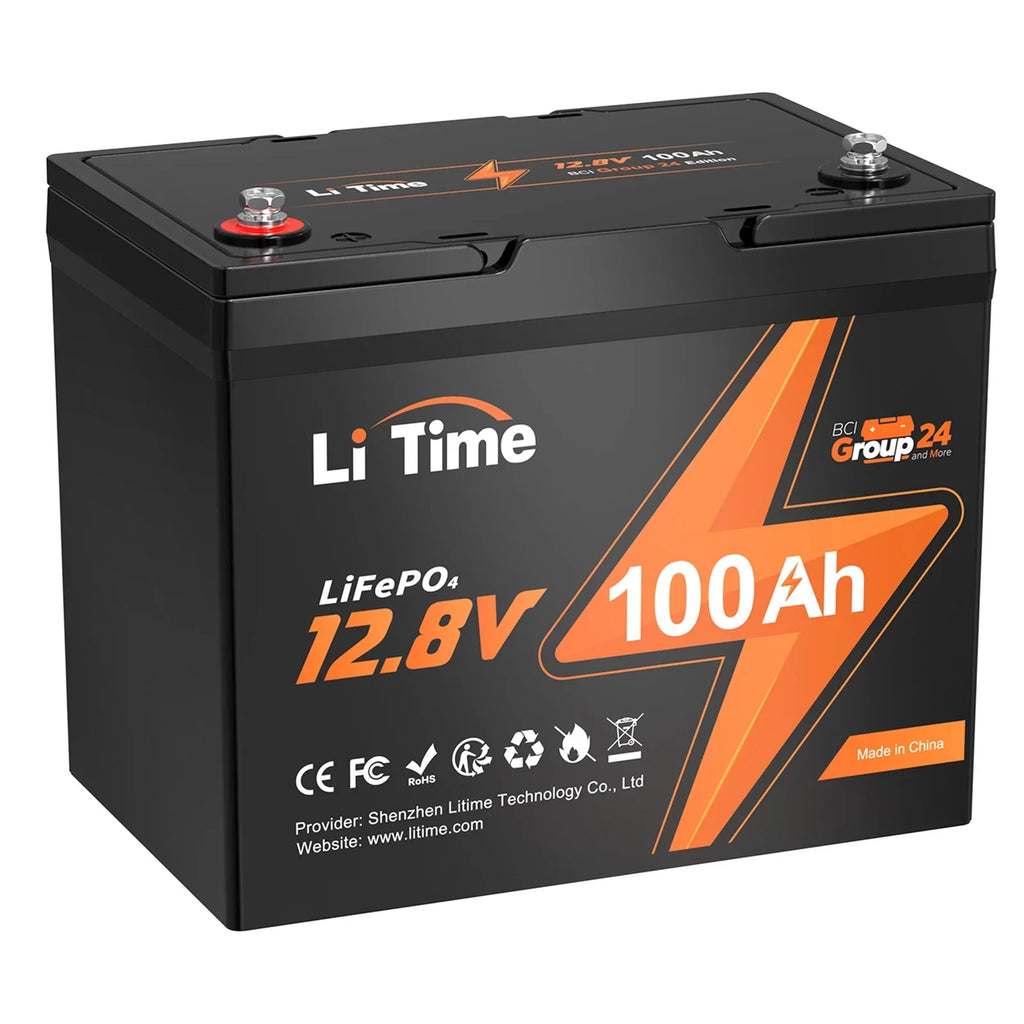 LiTime 12V 100Ah BCI Group 24 Lithium Battery, Rechargeable LiFePO4 Battery with Up to 15000 Cycles, 1.28kWh and Higher Energy Density, Perfect for Van, Trailer, RVs, MotorHome and vessel Scenarios