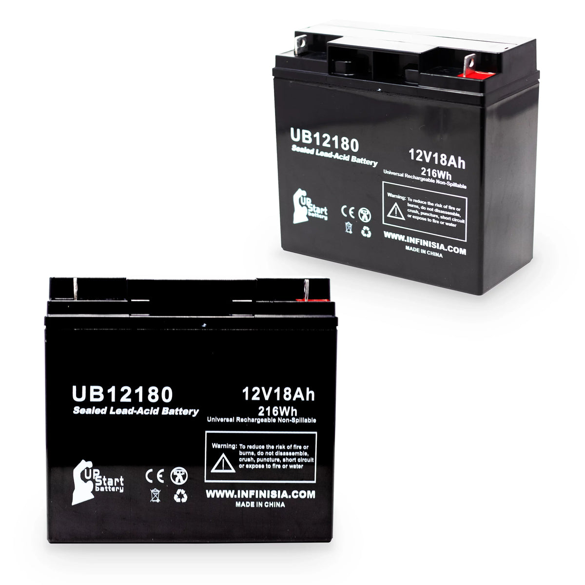 2x Pack - suitable General Power GPS3K12061 Battery - Replacement UB12180 Universal Sealed Lead Acid Battery (12V, 18Ah, 18000mAh, T4 Terminal, AGM, SLA)