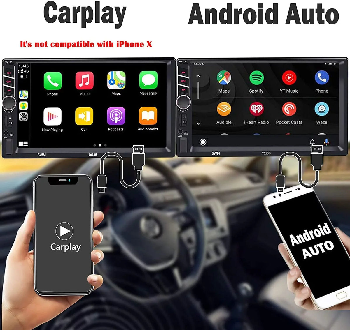 Binize 7 inch Car Stereo Radio appropriate with Carplay Android Auto Double Din Touchscreen Bluetooth Head Unit/MP5 Player/FM/AM,Support Reversing Image Input/Steering Wheel Control/USB/Remote