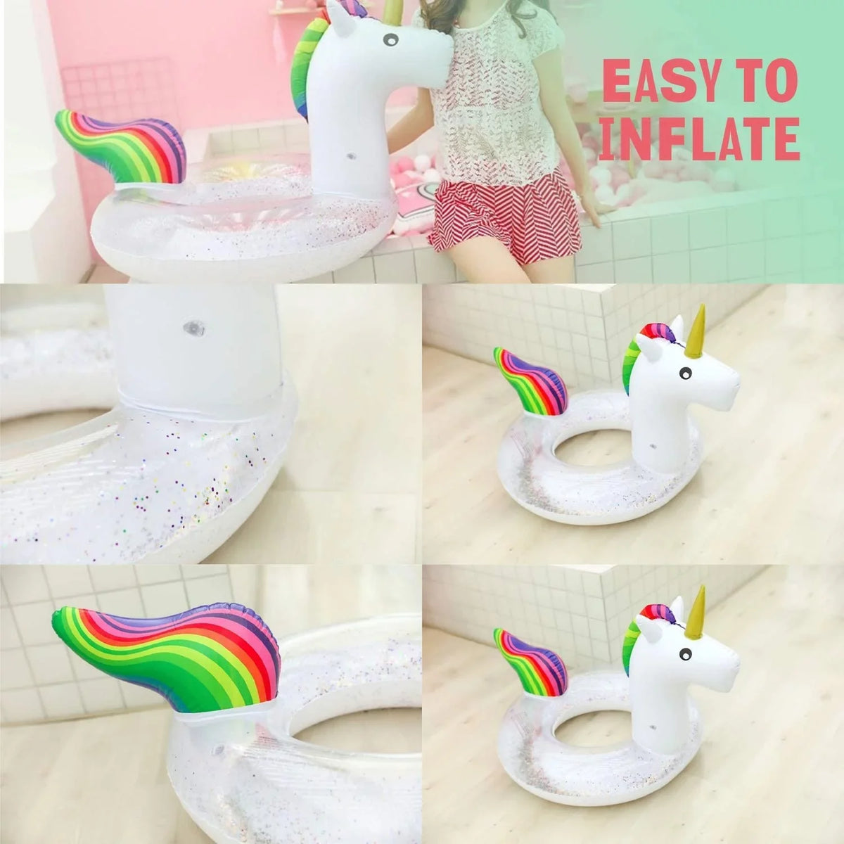 Blossom Glitter Sequins Animal Pool Floats, Inflatable Unicorn Ring Pool Float, Swimming Pool Ring, Pool Inflatables for Kids and Adults, Pool Toys Inflatable, moisture Float | 48 Inch