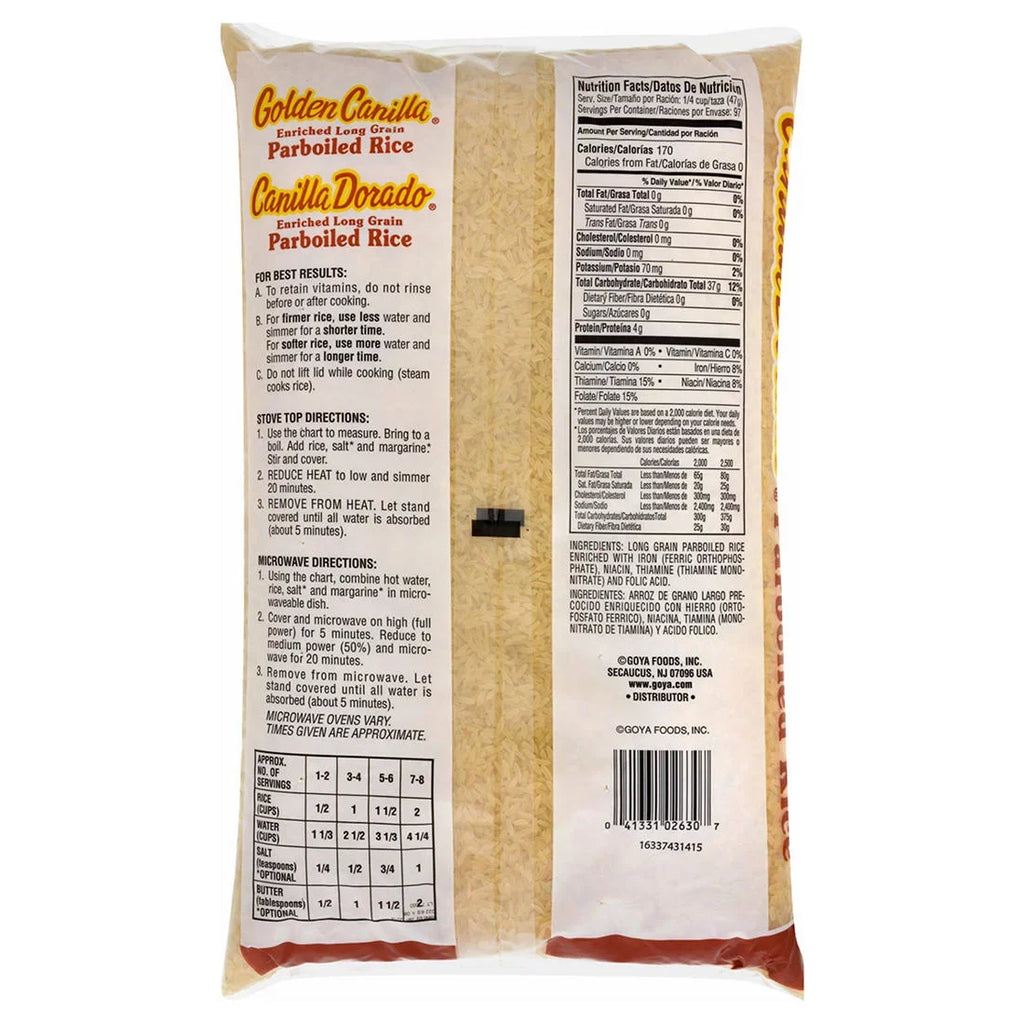 Golden Canilla, Microwaveable Enriched Long Grain Parboiled Rice, 10 lbs.
