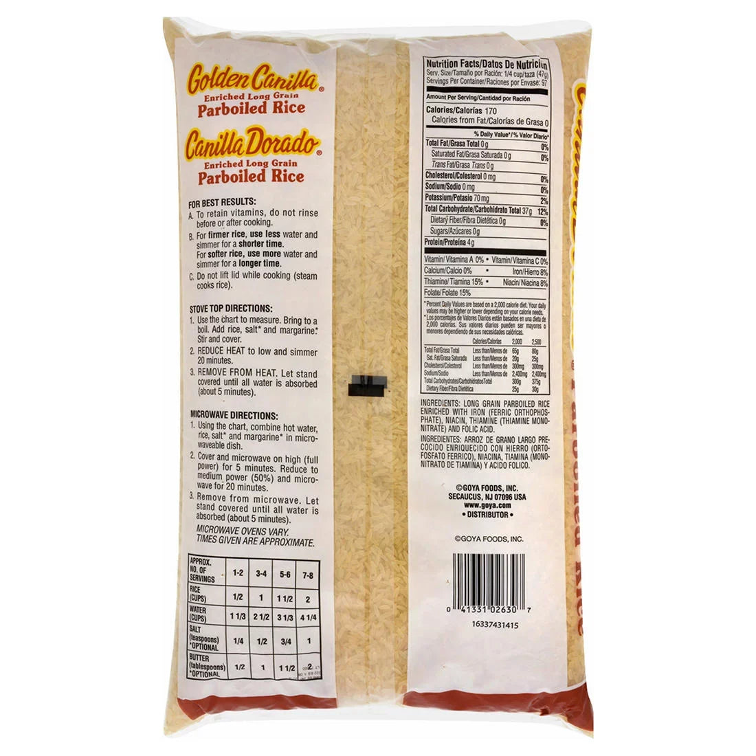 Golden Canilla, Microwaveable Enriched Long Grain Parboiled Rice, 10 lbs.