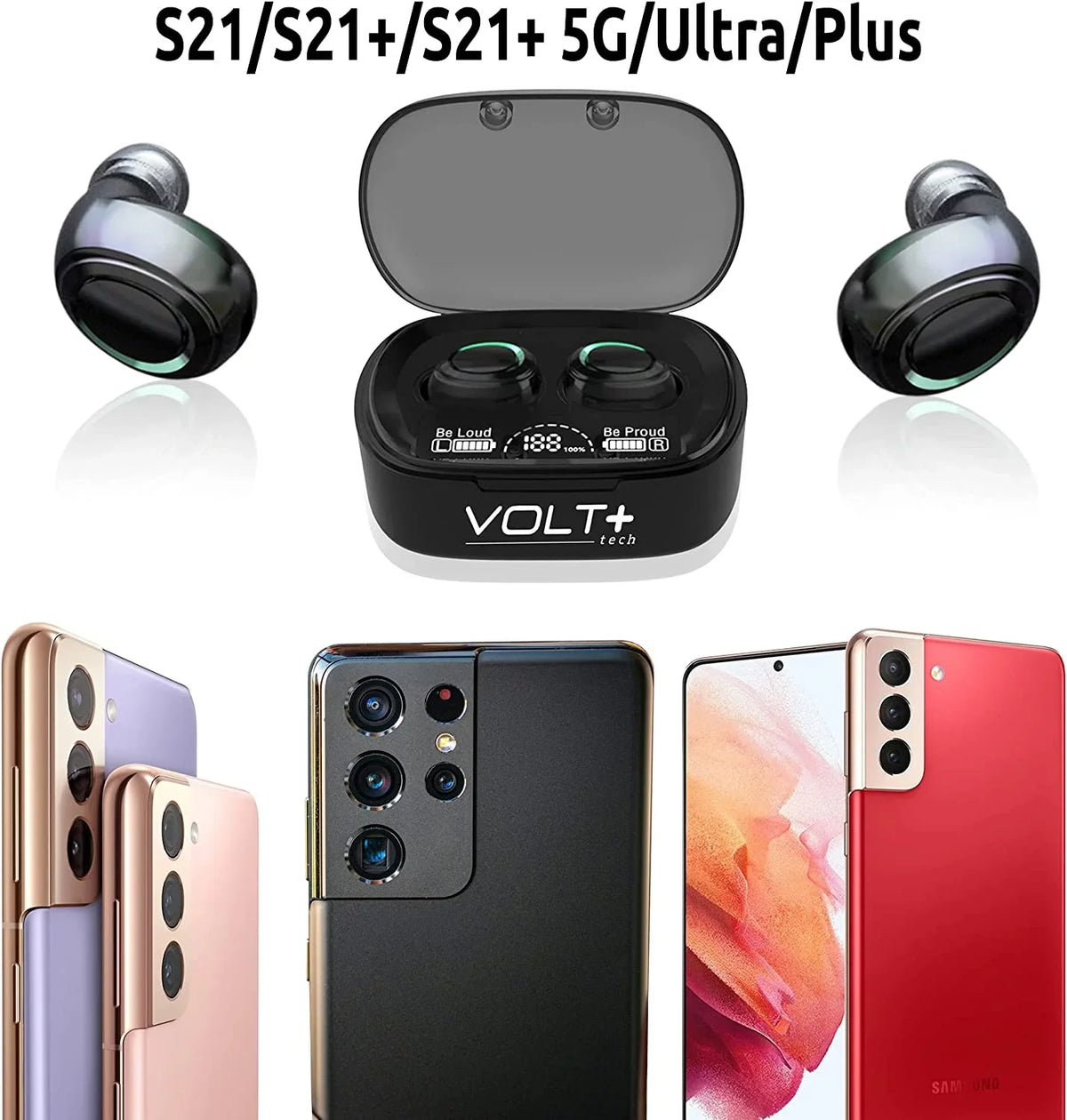 Wireless V5.1 PRO Earbuds appropriate with  Galaxy S21+ 5G/Plus/Ultra IPX3 BlueTooth Touch Waterproof / Sweatproof / Noise Reduction with Mic (Black)