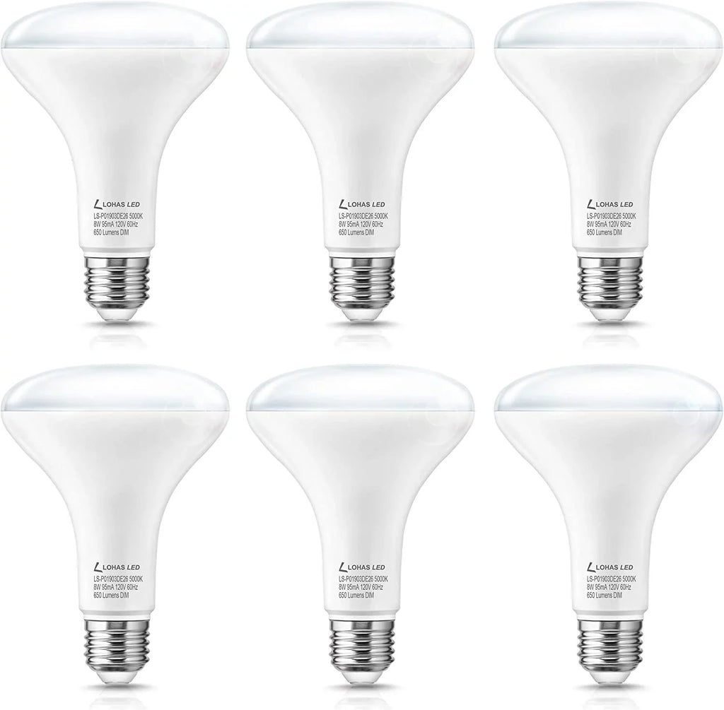 YANSUN Full Spectrum Light Bulb, 8W BR30 Premium Bulb 65W Equivalent Bright Happy LED Bulb Boosts Energy Mood & Performance Supports Circadian Rhythm Comfortable Daylight 5000K Dimmable, 6 Pack