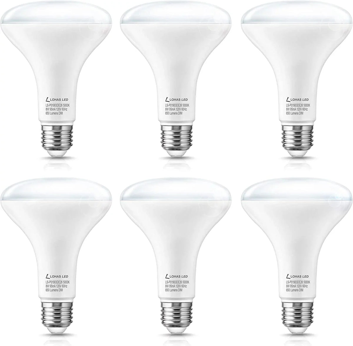 YANSUN Full Spectrum Light Bulb, 8W BR30 Premium Bulb 65W Equivalent Bright Happy LED Bulb Boosts Energy Mood & Performance Supports Circadian Rhythm Comfortable Daylight 5000K Dimmable, 6 Pack