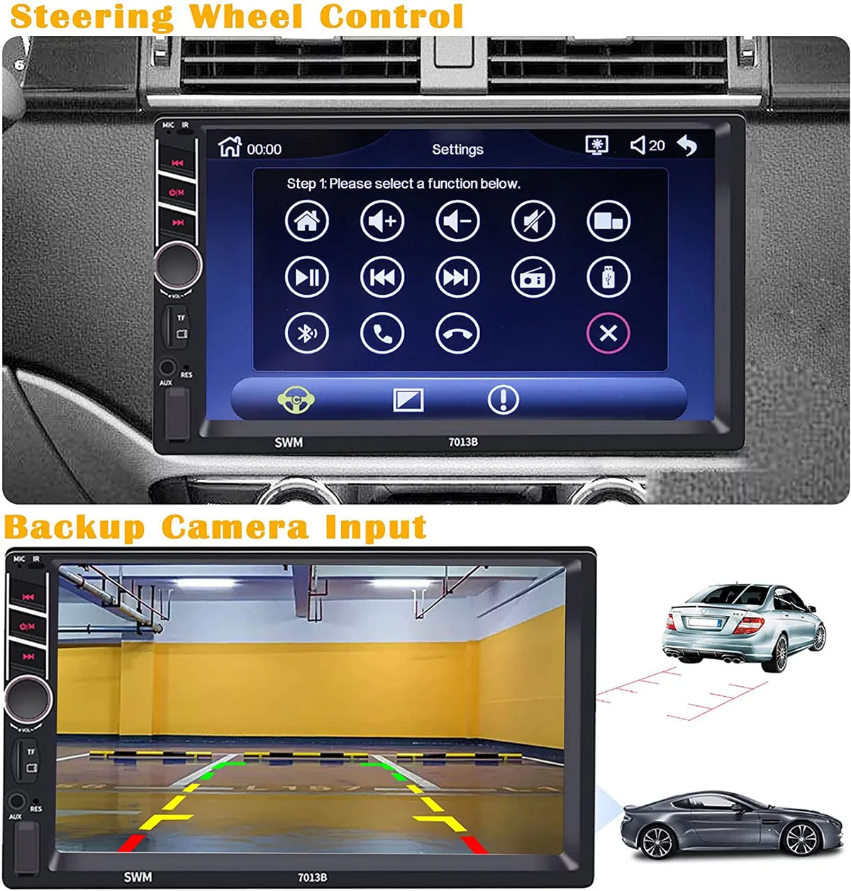 Binize 7 inch Car Stereo Radio appropriate with Carplay Android Auto Double Din Touchscreen Bluetooth Head Unit/MP5 Player/FM/AM,Support Reversing Image Input/Steering Wheel Control/USB/Remote