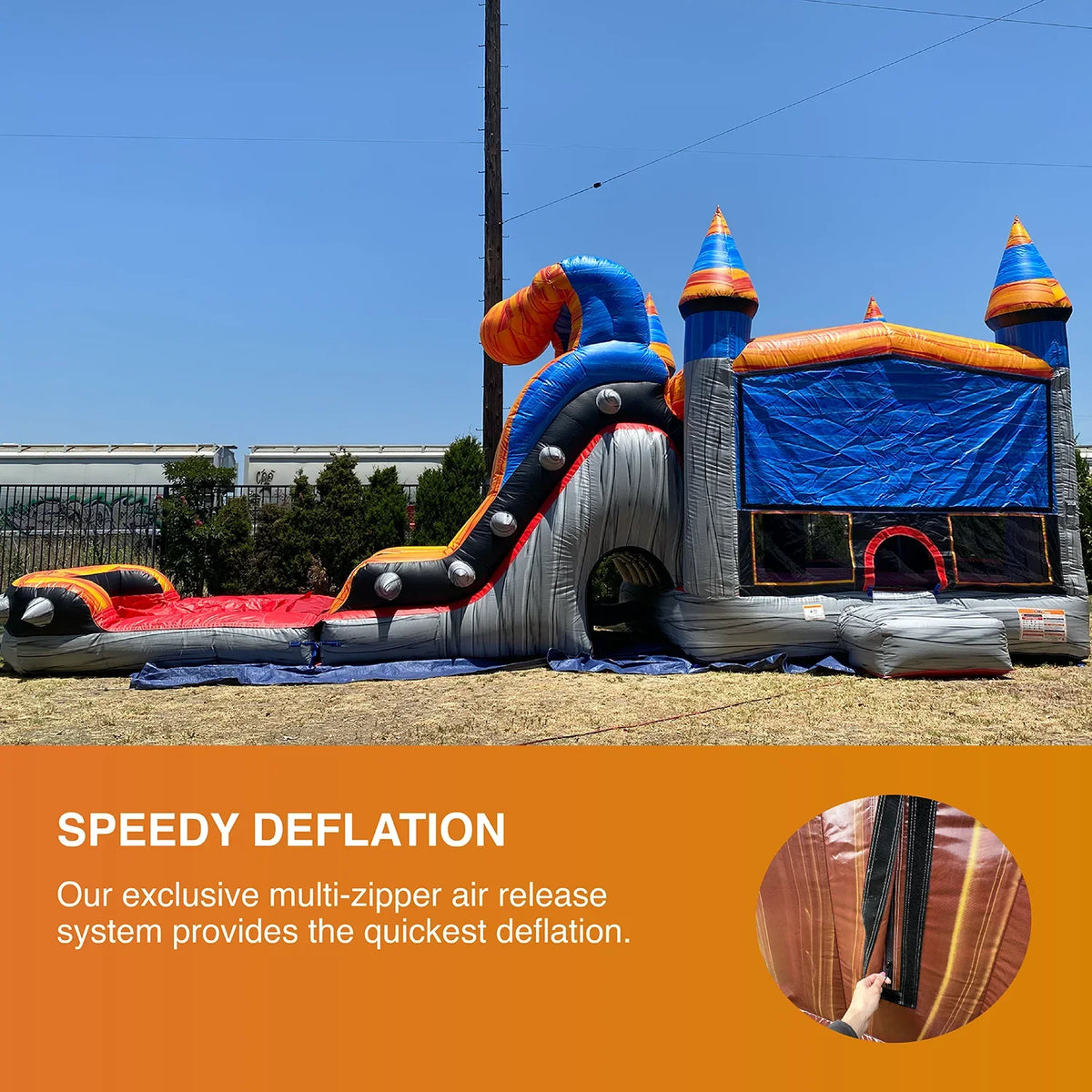 JumpOrange Titan Rocker Outdoor Commercial Grade Inflatable Bounce House aqua Slide with Splash Pool for Kids and Adults with Blower