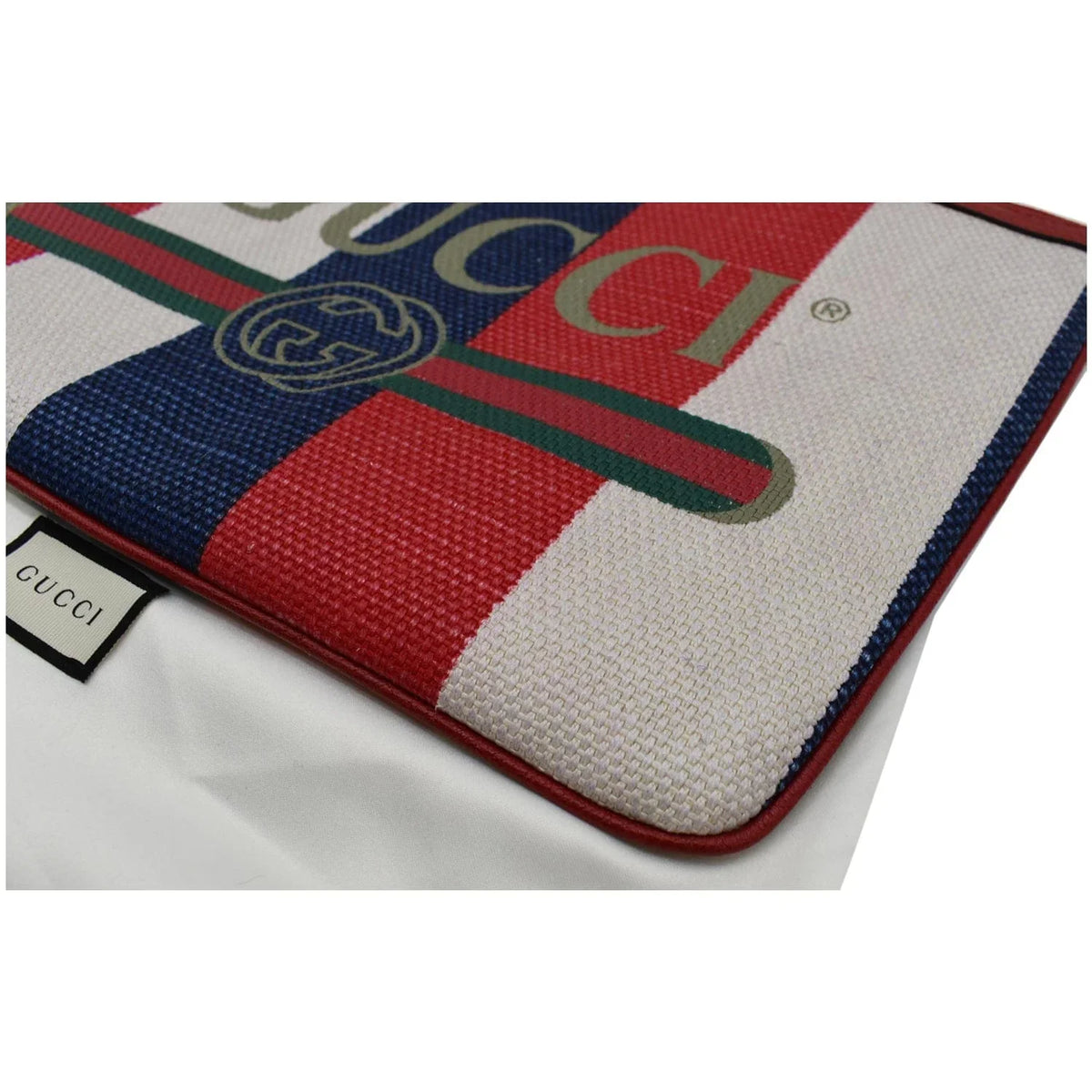 Pre-owned GUCCI Linea Merida Web Stripe Canvas Zip Pouch Multicolor 524788