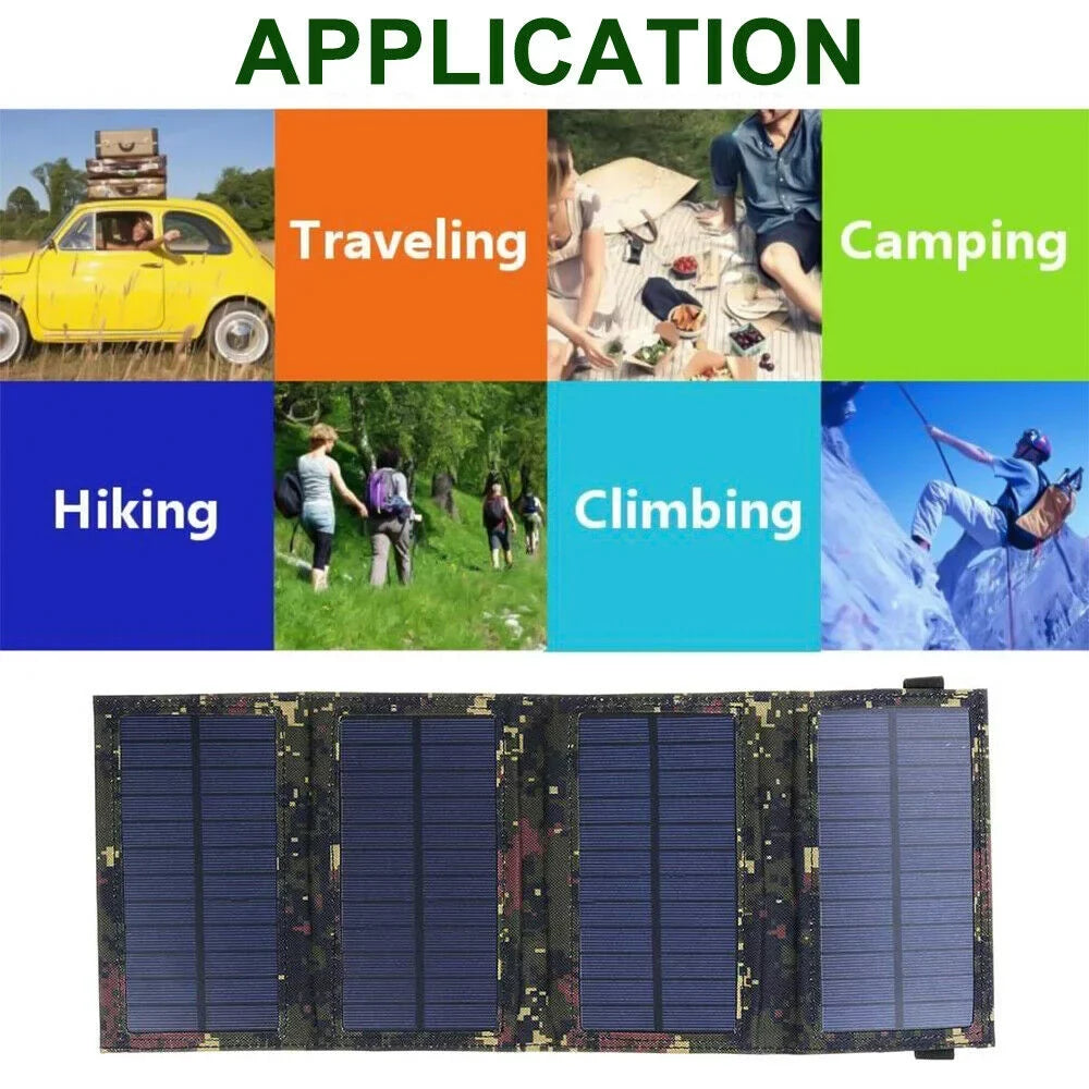JLLOM 2Pcs 80W USB Solar Panel Folding Portable Power Bank Outdoor Hiking Phone Charger Kit