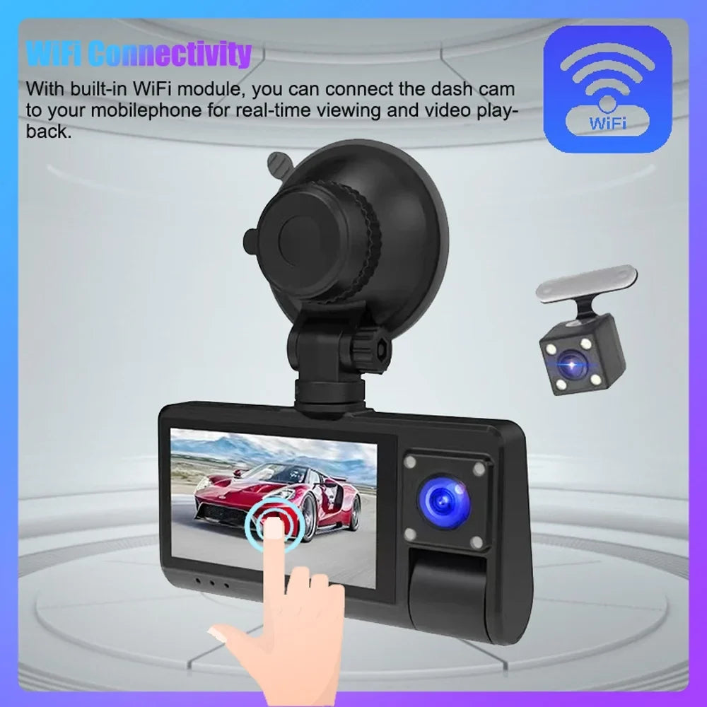 3-in-1 Dash Cam - Touch Screen Rearview Mirror with Clear Video Recording, Wide Angle Camera, WiFi Connectivity - Auto Safety Driving Recorder