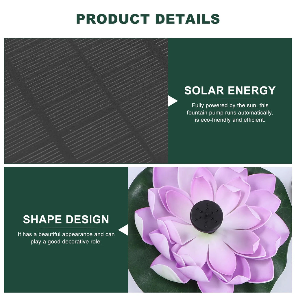 Gongxipen 1 Set Lotus Solar Fountain Outdoor Waterscape Fountain Pond Floating Fountain
