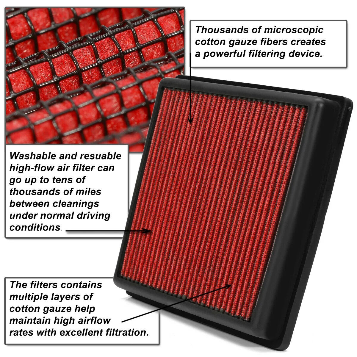 For 2010-2016 Lexus  3.5 Reusable Drop-In Dry Panel Air Filter Red