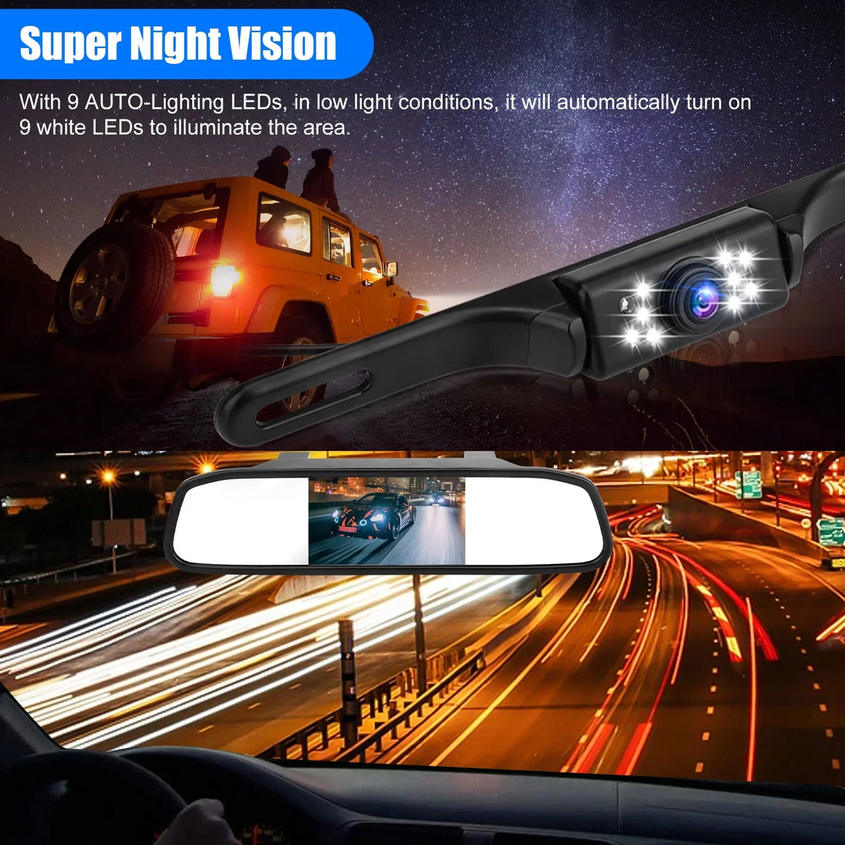 TSV Car Rear View Mirror Camera, 5" Mirror Backup Camera, 1080P Dash Camera License Plate Rear Cam, Waterproof 150° Driving Recorder with Night Vision, G-Sensor, Parking Monitor