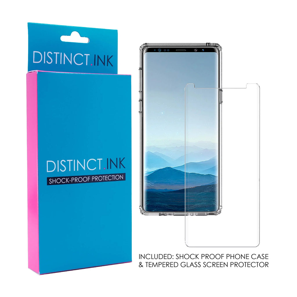 DistinctInk Clear Shockproof Hybrid Case for  Galaxy Note 9 - TPU Bumper, Acrylic Back, Tempered Glass Screen Protector - Walk By Faith Not By Sign - Sneakers