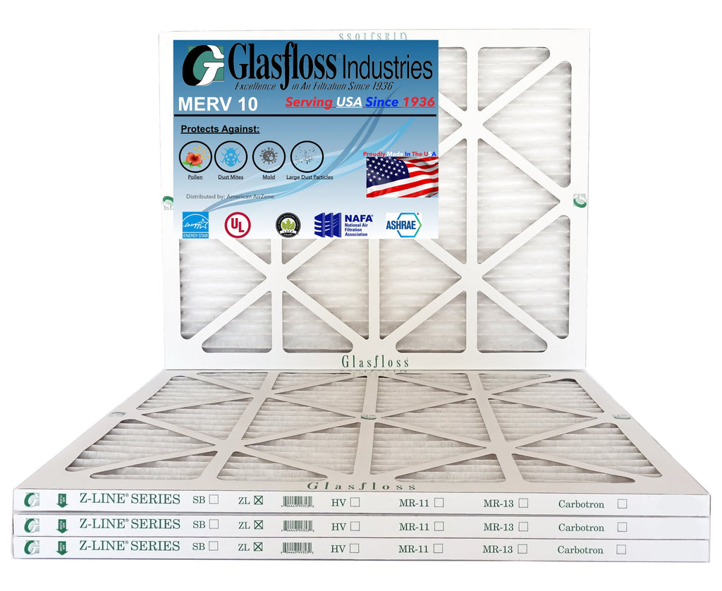 Glasfloss 20x21x1 - MERV 10 -Qty:4 - Furnace Air Filter - Made in USA (Actual Size: 19.5 x 20.5x7/8 inch)