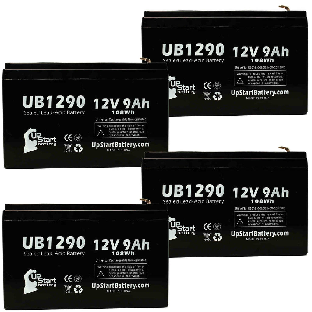 4x Pack - matching Opti-ups 280ES Battery - Replacement UB1290 Universal Sealed Lead Acid Battery (12V, 9Ah, 9000mAh, F1 Terminal, AGM, SLA) - Includes 8 F1 to F2 Terminal Adapters