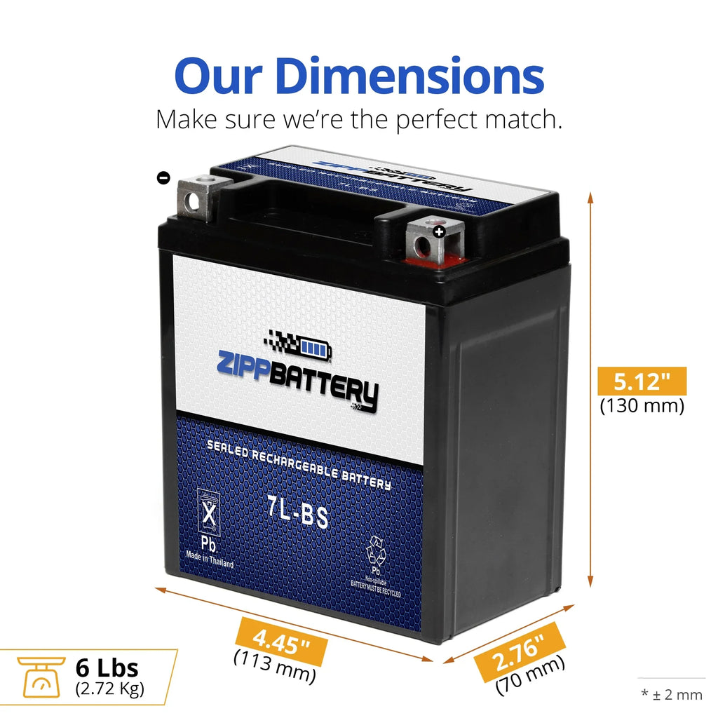 Zipp Battery YTX7L-BS (7L-BS 12 Volt,6 Ah, 75 CCA) Motorcycle Battery for Honda 250cc Cb250 Nighthawk 1993
