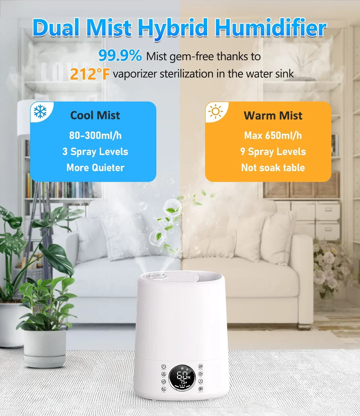6L Vaporizer and Humidifiers for Bedroom Remote. Maxfavor Humidifiers for Room Warm and Cool Mist with Customized Humidity 861 sq ft