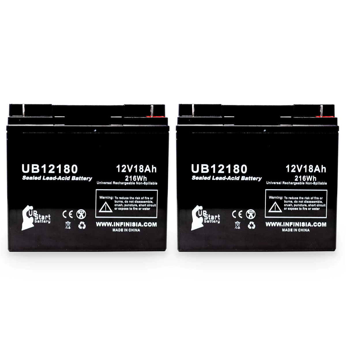 2x Pack - matching GS / Portalac PX12180 Battery - Replacement UB12180 Universal Sealed Lead Acid Battery (12V, 18Ah, 18000mAh, T4 Terminal, AGM, SLA)