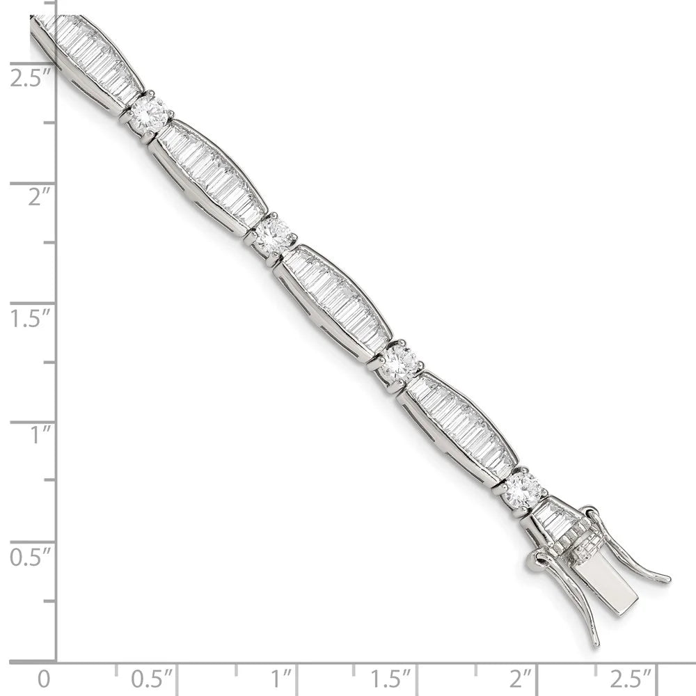 Sterling Silver Rhodium-plated Baguette and Round CZ Bracelet QQX400CZ