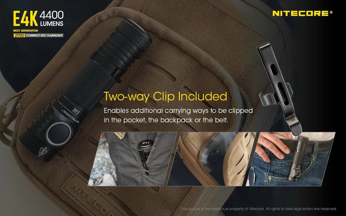 NITECORE E4K Next generation 21700 Compact EDC Flashlight - 4x CREE XP-L2 V6 - 4400 Lumens w/ 1x NITECORE 21700 Rechargeable Li-ion Battery and FREE Eco-Sensa Battery Case