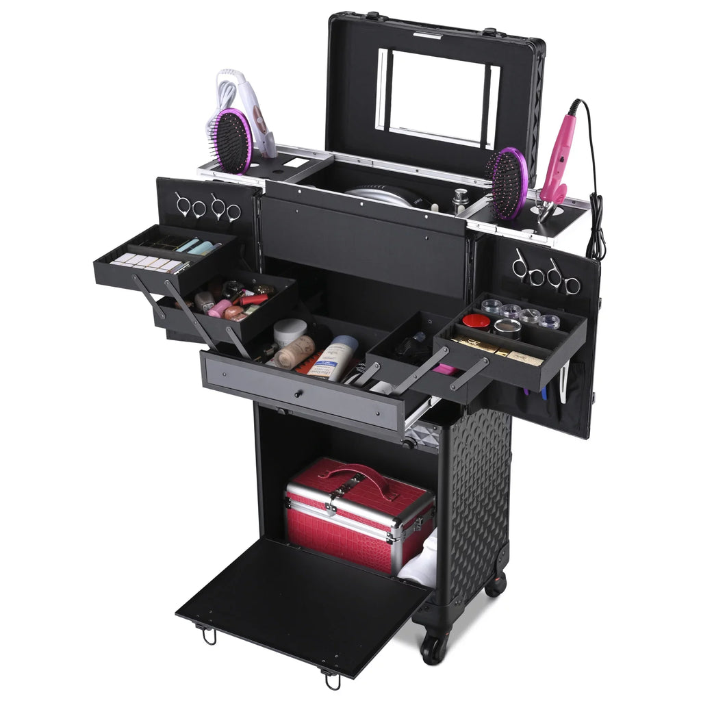 Byootique Rolling Makeup Case Trolley Cosmetic Organizer Hair Stylist Salon