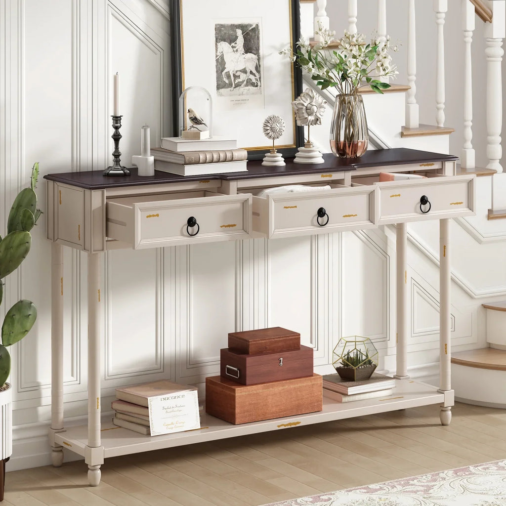 TREXM Console Table Sofa Table with Drawers for Entryway with Projecting Drawers and Long Shelf (Antique White  OLD SKU  WF189574AAK)