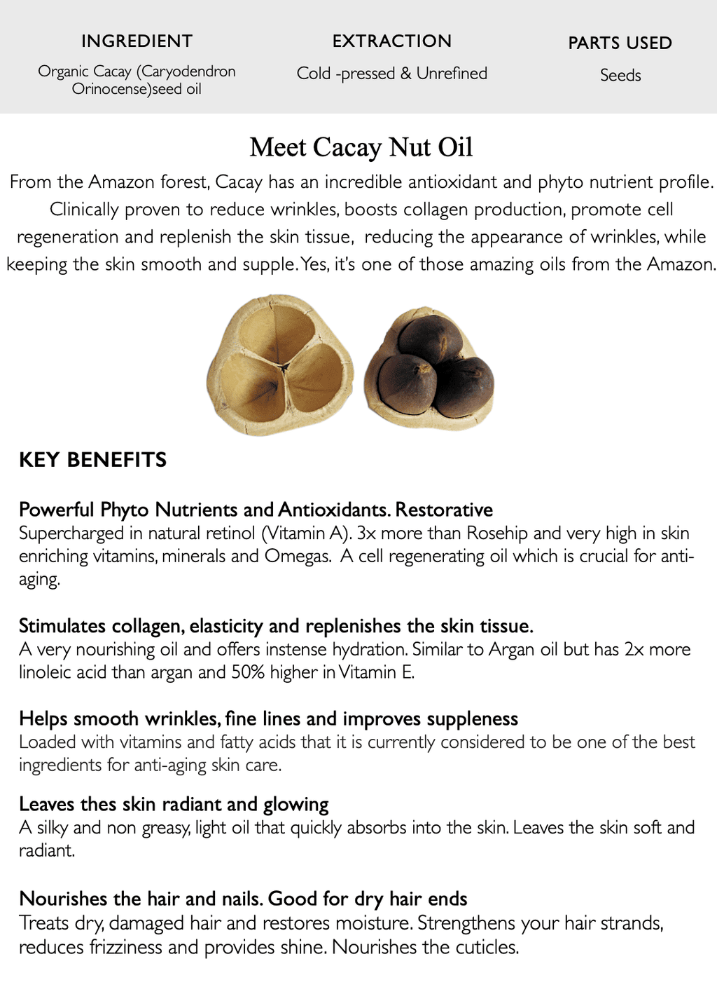 Organic Cacay Beauty Oil, Super Cacay Serum, Smooths, Restores, Renews, Regenerate, Phyto Retinol, 100% Pure & Natural